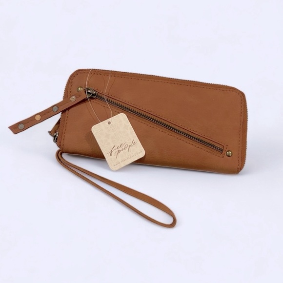 Free People Handbags - Free People NWT Distressed Vegan Wallet Wristlet camel leather color